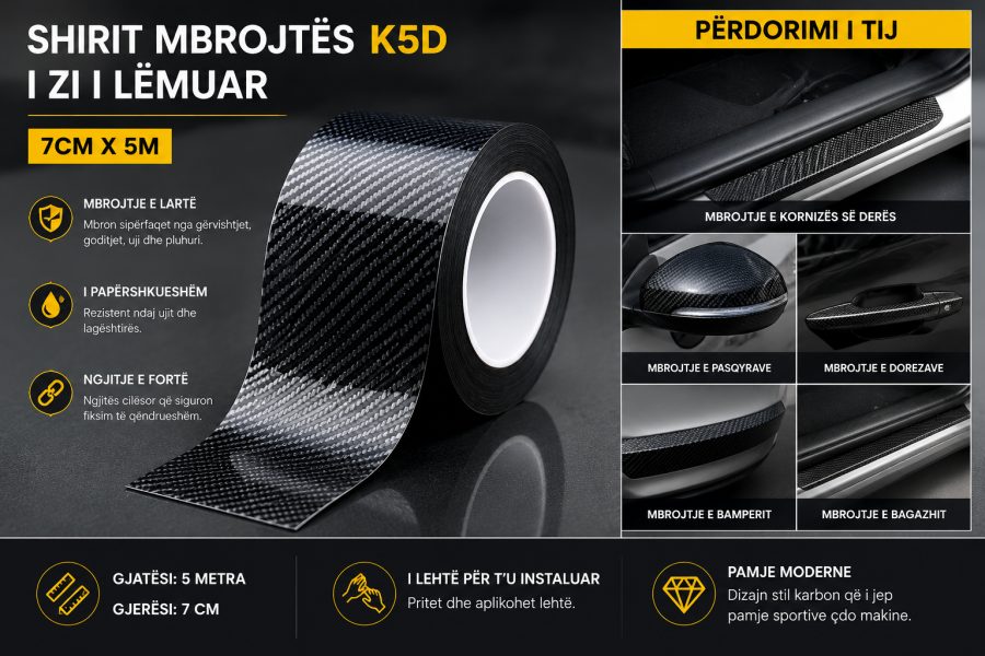 Shirit mbrojtës K5D i zi i lëmuar 7cmx5m –