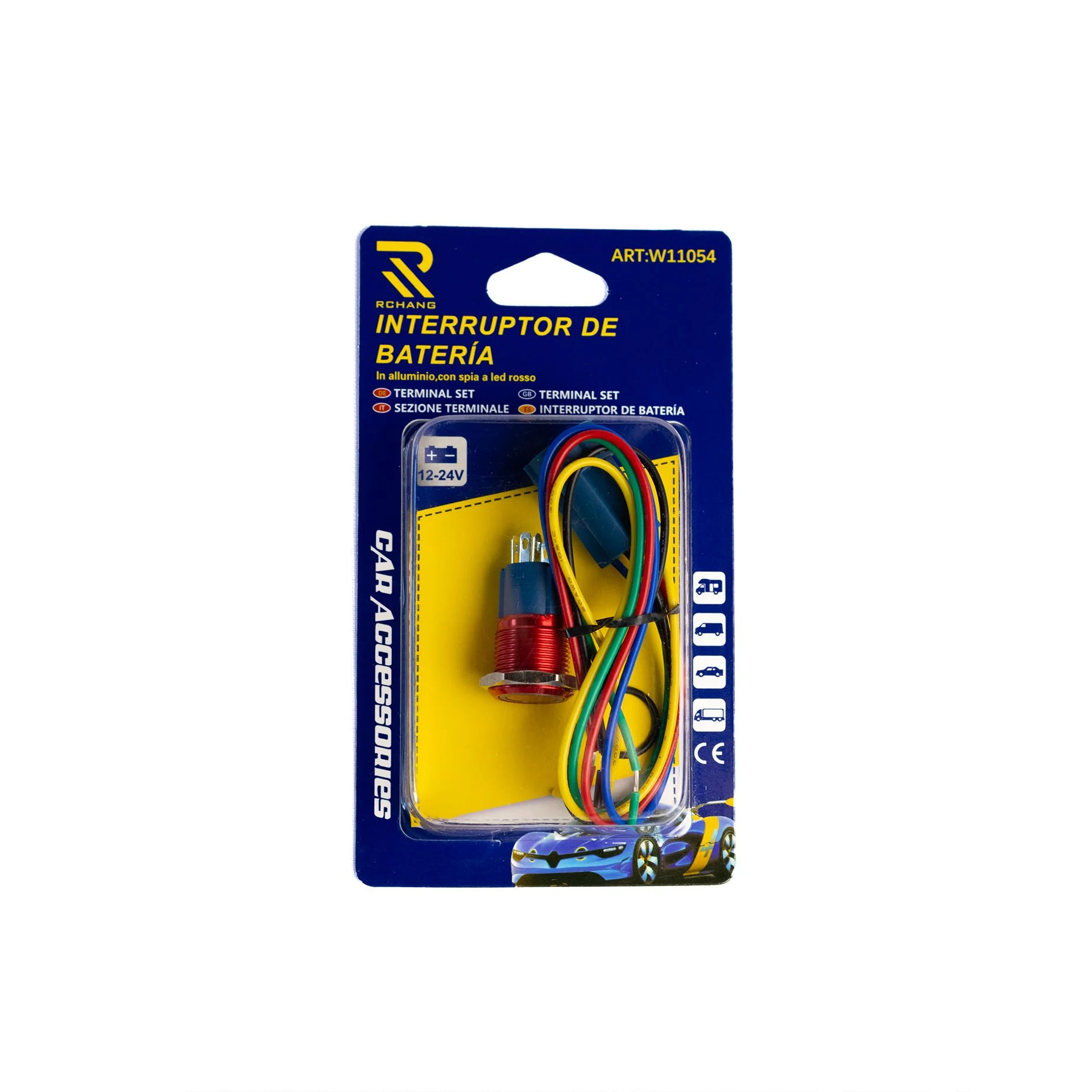 Kontakt metalik testues i kuq me LED 16mm –